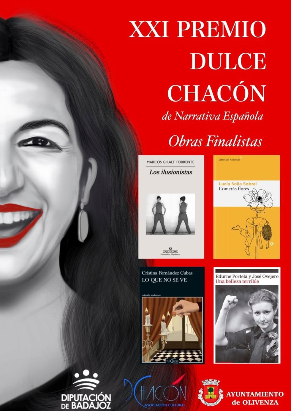Cartel con los finalistas del Premio Dulce Chacón.