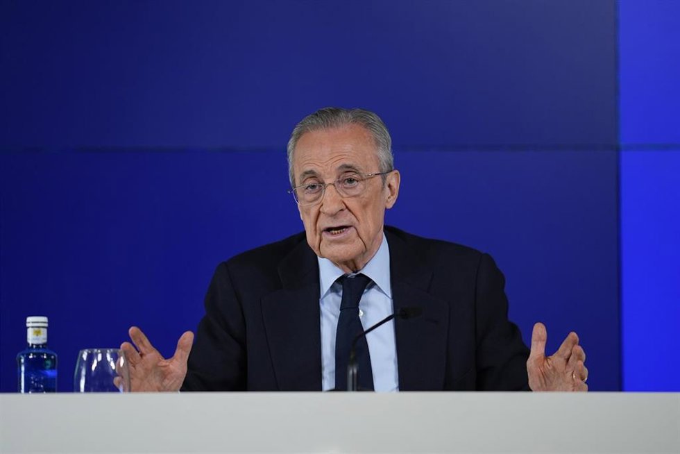 El presidente del Real Madrid, Florentino Pérez, en una rueda de prensa.