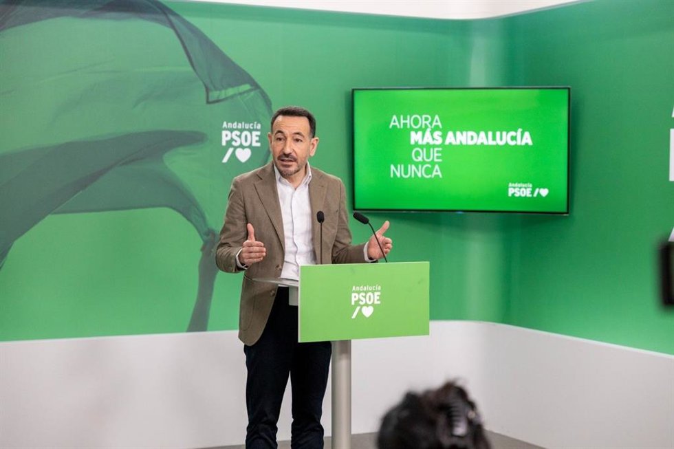 El secretario de Comunicación del PSOE-A, Fernando López Gil, en rueda de prensa.