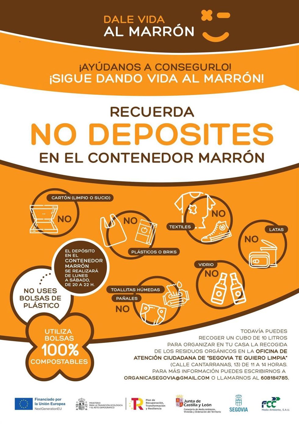 Segovia repite su campaña 'Dale vida al marrón', para incentivar el reciclado en el contenedor orgánico.