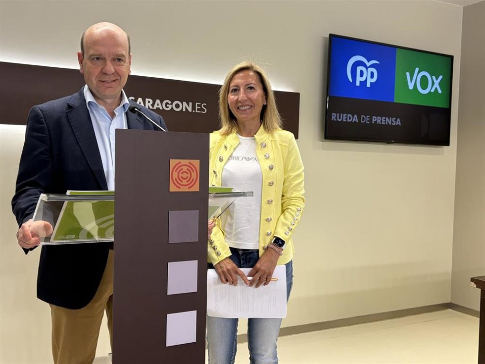 La diputada del PP Aragón Susana Cobos y el portavoz parlamentario de Vox, Santiago Morón.