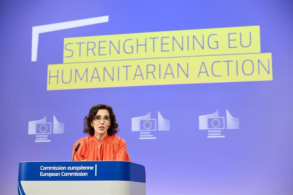 La comisaria de Gestión de Crisis, Hadja Lahbib, en una rueda de prensa este miércoles desde Bruselas