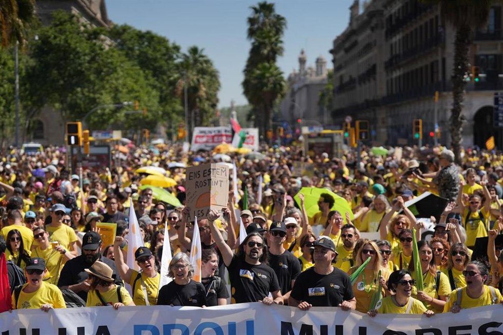 Momento de la manifestación docente de este miércoles en Barcelona