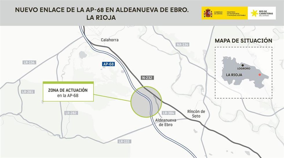 Transportes licita la redacción del proyecto del nuevo enlace de la AP-68 con la N-232 en Aldeanueva de Ebro (La Rioja)