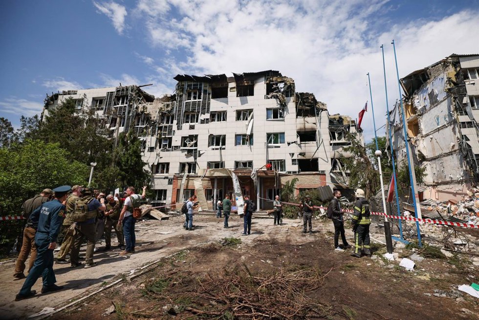 Escena del ataque en la ciudad de Starobilsk, en la provincia ucranana ocupada de Lugansk. 