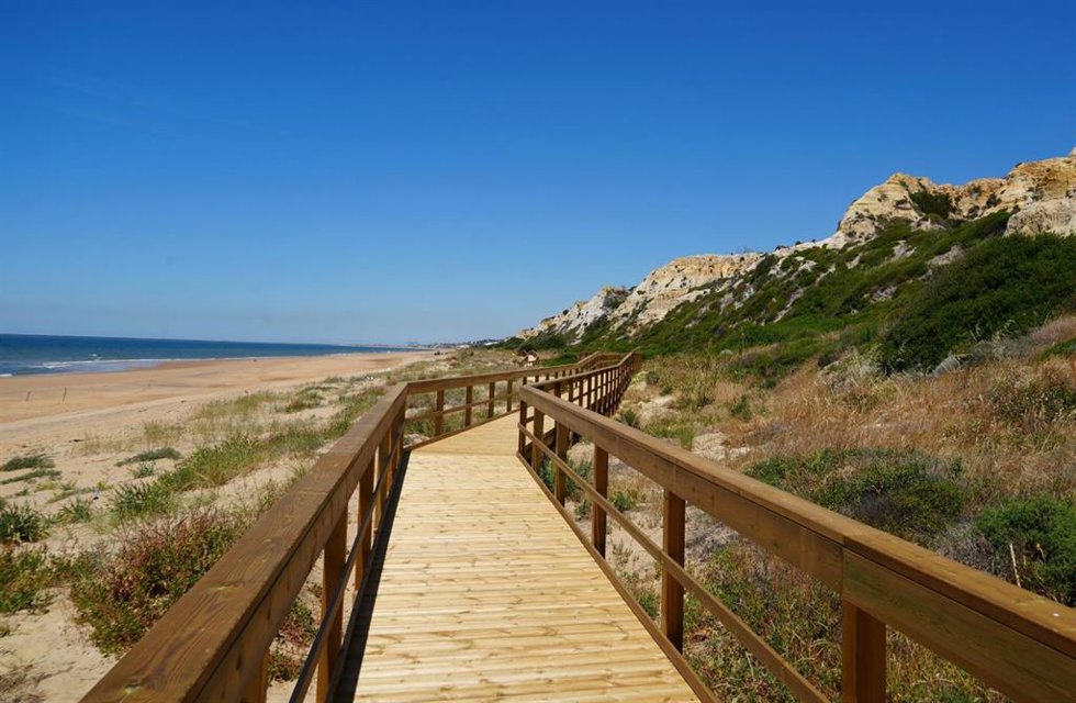 Pasarela de madera en Mazagón.