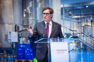 El president de la Generalitat, Salvador Illa, en la inauguració de la planta de Fragrance Science a Castellolí