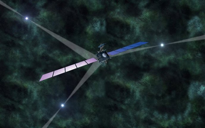 Representación artística de navegación basada en púlsares en el espacio profundo