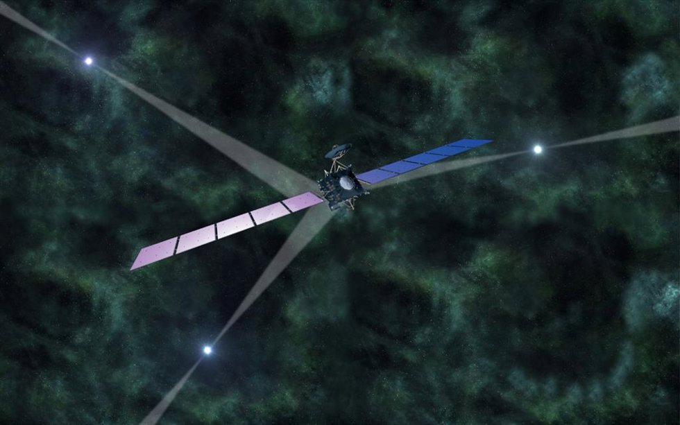 Representación artística de navegación basada en púlsares en el espacio profundo