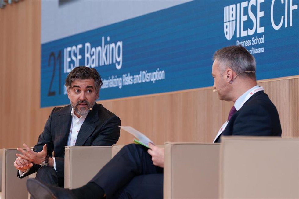 El CEO de Santander España, Ignacio Juliá, durante la segunda jornada del 21º Encuentro del Sector Bancario, en el Aula Magna del campus del IESE, a 28 de mayo de 2026, en Madrid (España).
