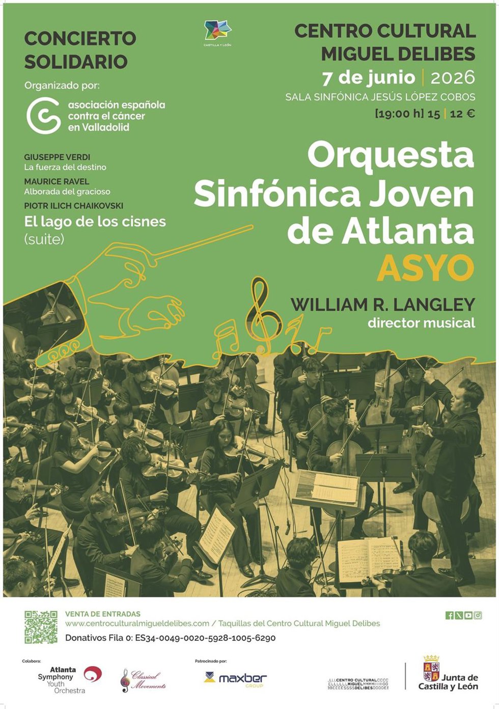 La AECC organizará el domingo 7 de junio, en el Auditorio Miguel Delibes de Valladolid, un concierto solidario contra el cáncer con la Orquesta Sinfónica Joven de Atlanta
