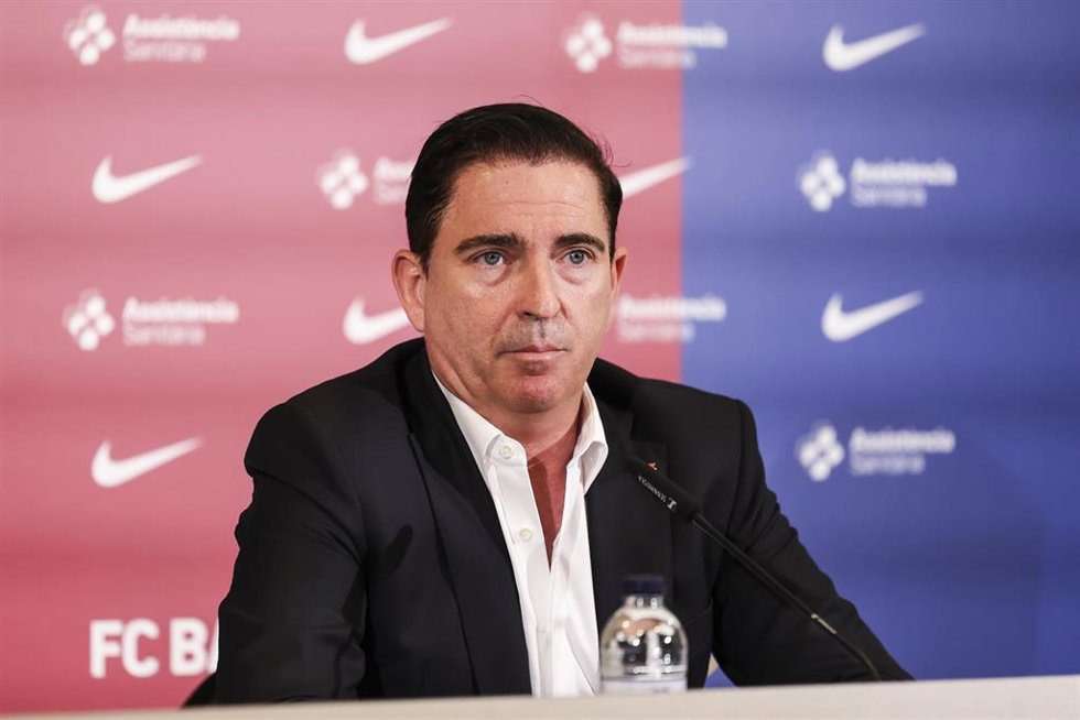 Xavi Pascual, entreandor del Barça de baloncesto, en rueda de prensa de despedida en el Palau Blaugrana