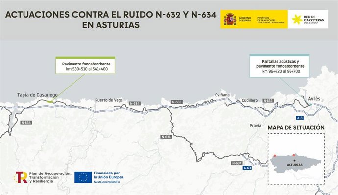 Finalizan las obras de reducción del ruido en las carreteras N-632 en Avilés y N-634 en Tapia de Casariego