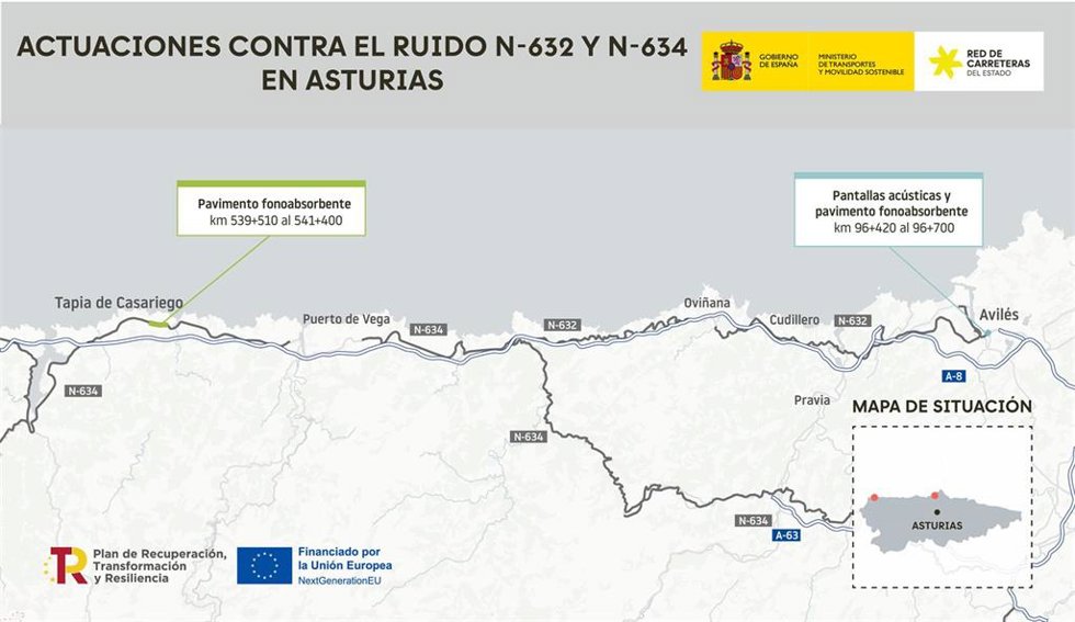 Finalizan las obras de reducción del ruido en las carreteras N-632 en Avilés y N-634 en Tapia de Casariego