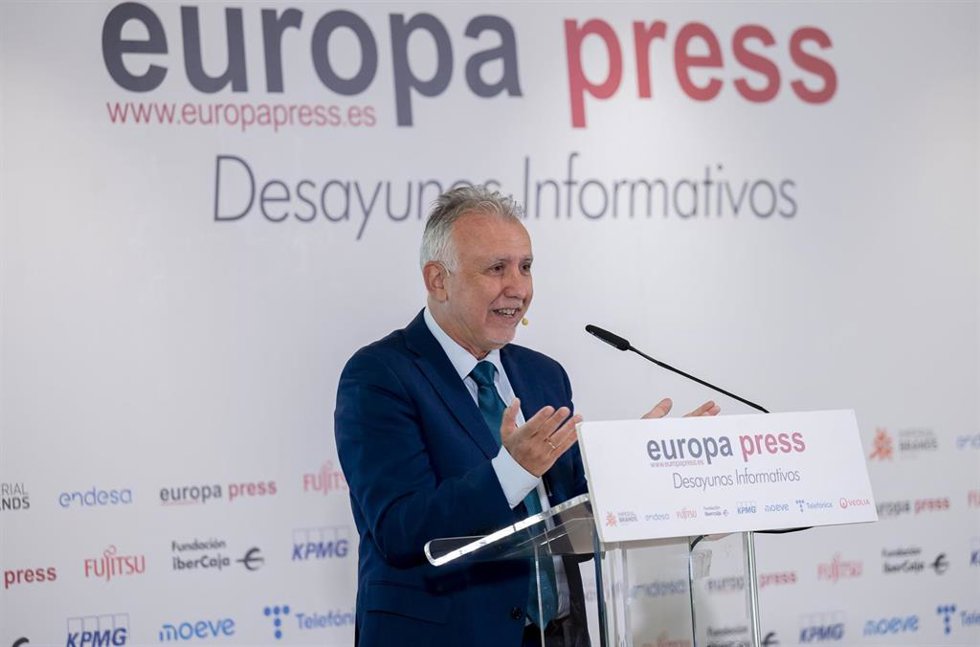 El ministro de Política Territorial y Memoria Democrática, Ángel Víctor Torres, durante un Desayuno Informativo de Europa Press, en el Hotel Hyatt Regency Hesperia, a 28 de mayo de 2026, en Madrid (España).