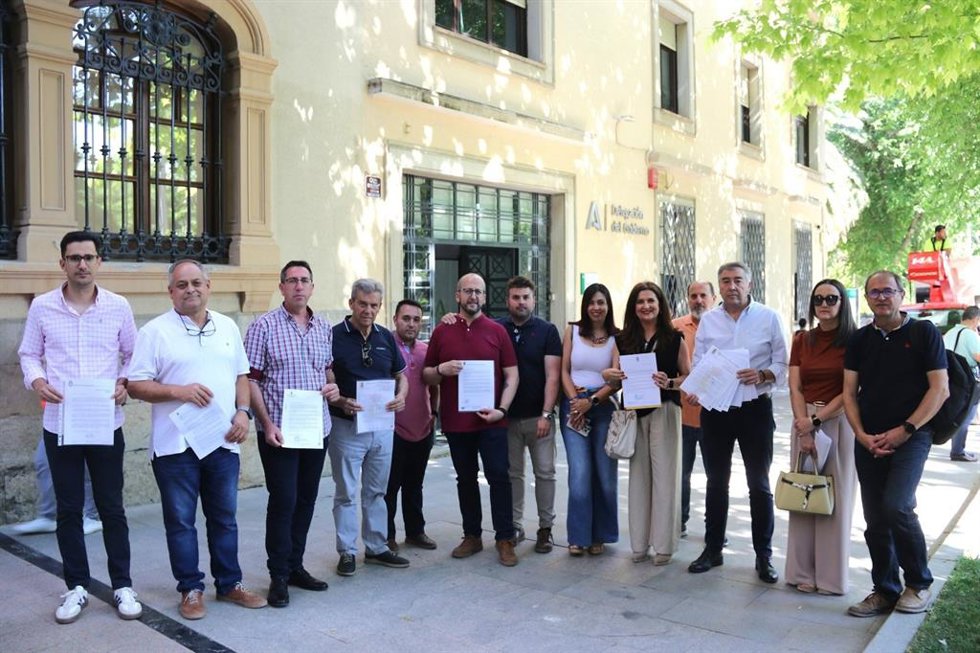 Alcaldes y portavoces del PSOE muestran el escrito registrado en la Delegación de la Junta.