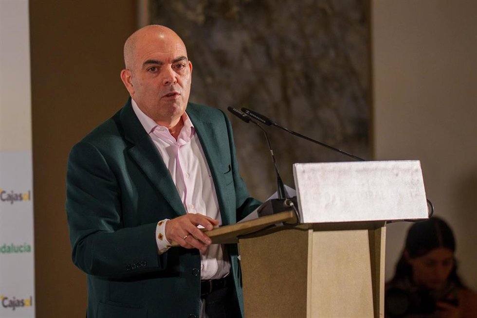 El presidente de ATA y vicepresidente de CEOE, Lorenzo Amor, en su intervención en el ciclo electoral organizado por Europa Press Andalucía. Imagen de archivo.