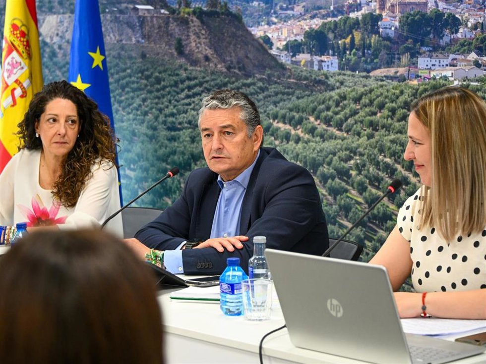 El consejero en funciones de Sanidad, Presidencia y Emergencias, Antonio Sanz, en la reunión con enfermeras referentes escolares.