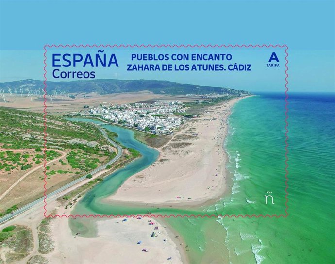 Imagen del sello de Correos dedicado a la localidad gaditana de Zahara de los Atunes.
