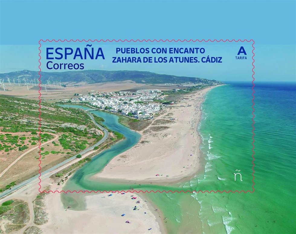 Imagen del sello de Correos dedicado a la localidad gaditana de Zahara de los Atunes.