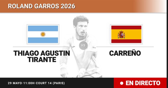 Thiago Agustin Tirante - Pablo Carreno Busta: resumen y estadísticas del partido de Dieciseisavos de final de Roland Garros ATP
