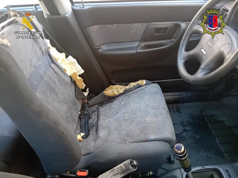 Habitaculo en el vehíoculo donde se encontró al animal