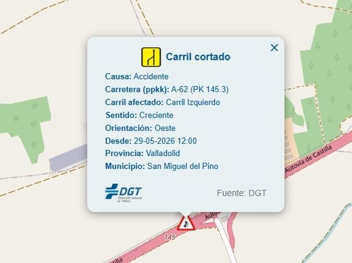 Aviso del accidente de la DGT.