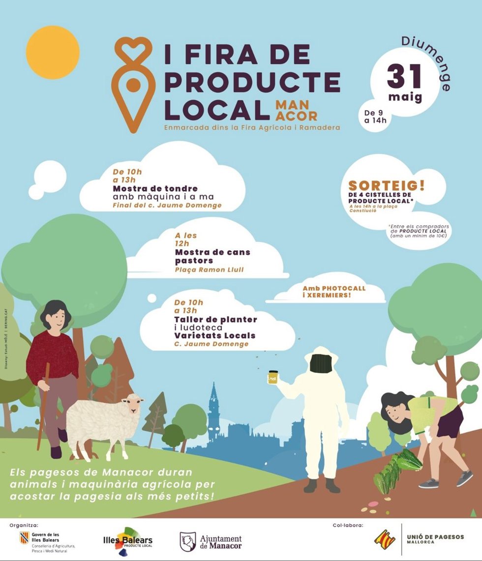 Un total de 26 productores de Baleares acudirán el Domingo a Manacor para participar en la Feria de Producto Local.