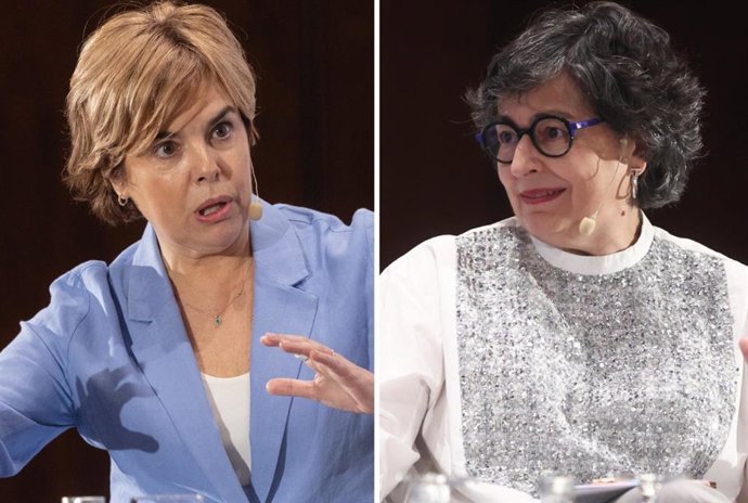 La exvicepresidenta del Gobierno Soraya Sáenz de Santamaría durante un desayuno informativo, en el Eurostars Madrid Tower, a 29 de mayo de 2026, en Madrid (España). El encuentro ha sido organizado por el Grupo Hotusa bajo el título 'España, Europa y el nu