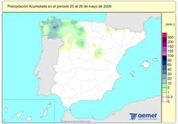 España registra 598 l/m2 de lluvias acumuladas desde el 1 de octubre, un 17% más de lo habitual.