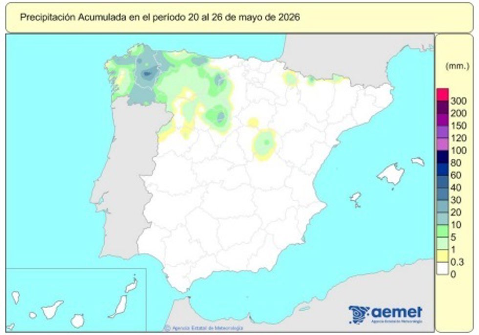 España registra 598 l/m2 de lluvias acumuladas desde el 1 de octubre, un 17% más de lo habitual.