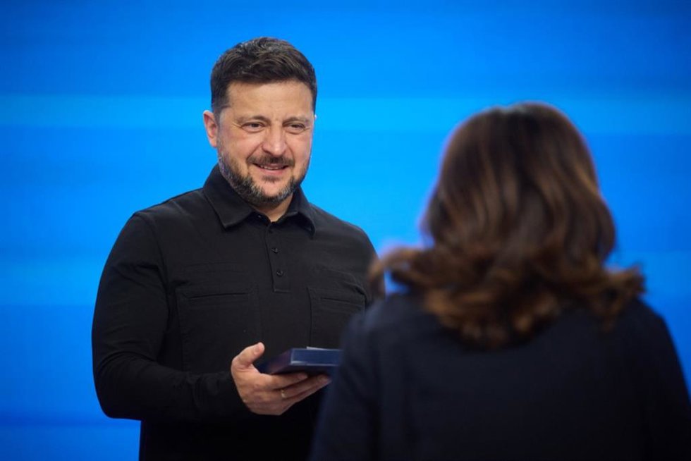 El presidente de Ucrania, Volodimir Zelenski, participa en un evento en Kiev. 
