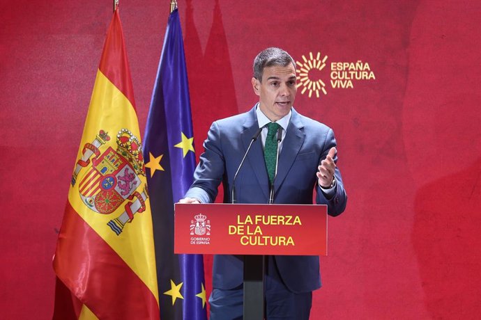 El presidente del Gobierno, Pedro Sánchez, durante la presentación del Plan Nacional de Acción Cultural en el Exterior, en el Instituto Cervantes, a 29 de mayo de 2026, en Madrid (España). Este plan pretende impulsar la internacionalización de la cultura 