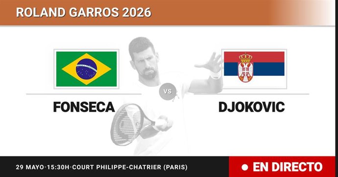 Joao Fonseca - Novak Djokovic: resumen y estadísticas del partido de Dieciseisavos de final de Roland Garros ATP