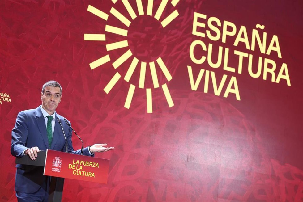 El presidente del Gobierno, Pedro Sánchez, durante la presentación del Plan Nacional de Acción Cultural en el Exterior, en el Instituto Cervantes, a 29 de mayo de 2026, en Madrid (España).