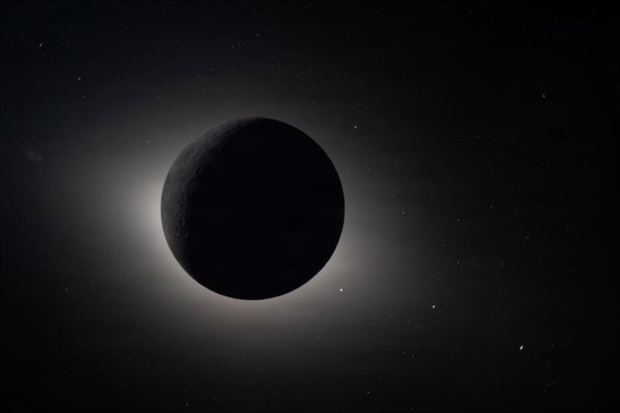 Archivo - April 8, 2026, Orion Capsule, Outer Space: The Moon, backlit by the Sun during a solar eclipse, photographed by the Orion spacecraft external camera mounted on the solar array as the Artemis II mission approaches the Moon showing on day 6 of the