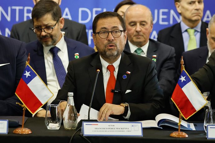 Santiago, 28 de mayo de 2026.  El ministro de Relaciones Exteriores, Francisco Perez Mackenna, encabeza en la inauguracion de la Reunion de Alto Nivel Compromiso Regional de Santiago Contra la Delincuencia Organizada Transnacional.   Diego Martin/Aton