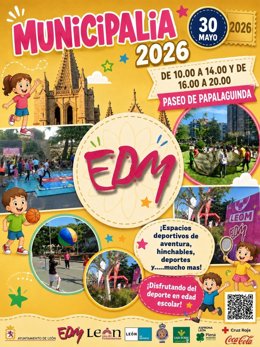 Cartel de Municipalia 2026, que se celebrará mañana en el Paseo de Papalaguinda de la capital leonesa.