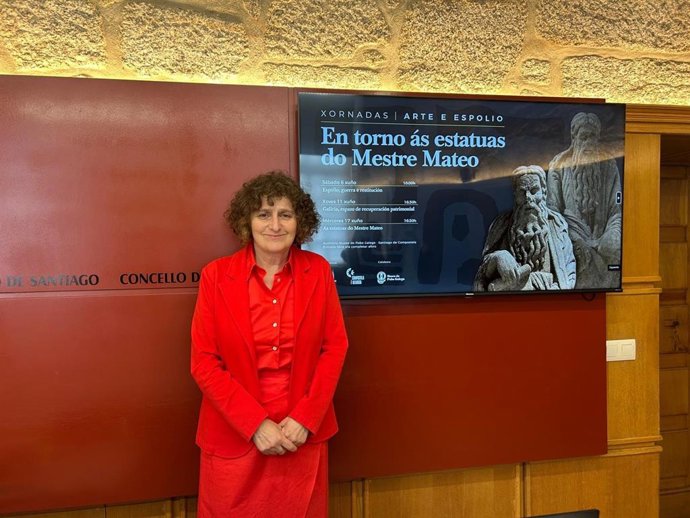 La alcaldesa de Santiago, Goretti Sanmartín, presenta las jornadas municipales sobre el espolio, a 29 de mayo de 2026.