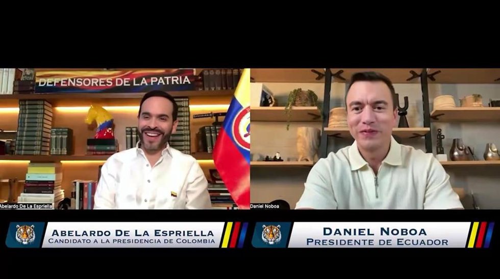 El candidato derechista colombiano Abelardo de la Espriella (I) y el presidente ecuatoriano, Daniel Noboa (D)