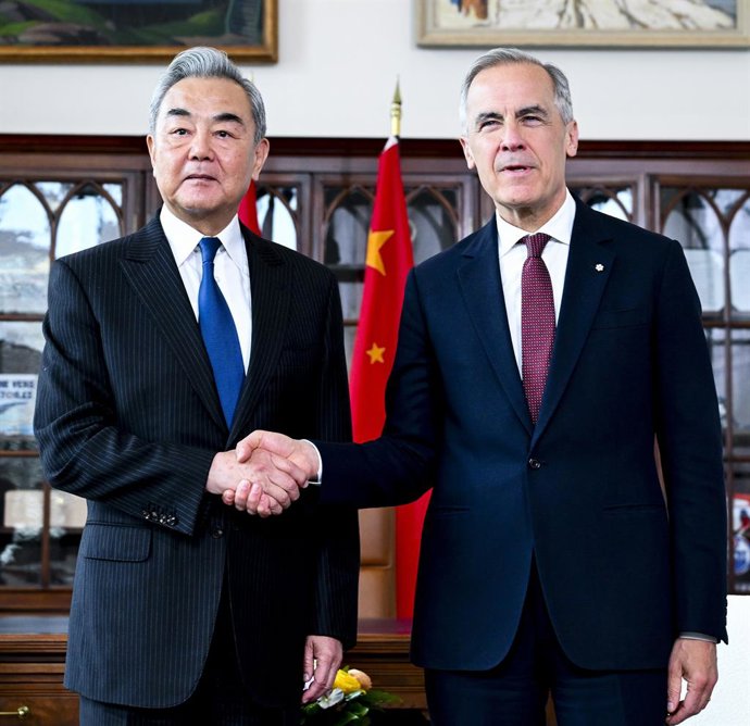 May 29, 2026, Ottawa, On, Canada: Prime Minister Mark Carney, right, meets with Foreign Minister of China Wang Yi in his office in Ottawa, on Friday, May 29, 2026.