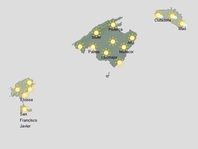 Mapa del tiempo para este sábado en Baleares.