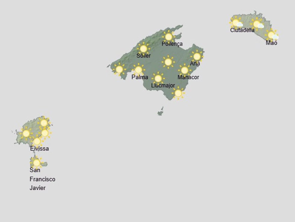 Mapa del tiempo para este sábado en Baleares.