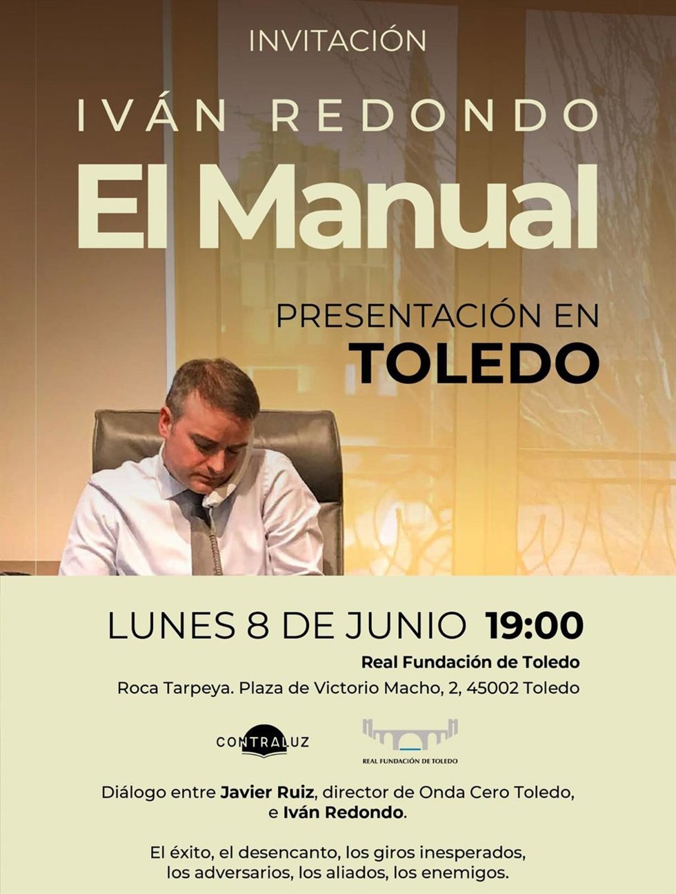 Cartel de la presentación del libro de Iván Redondo en la Real Fundación.