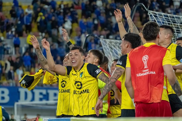 Futbol, Millonarios vs O’Higgins  Fecha 6, Conmebol Sudamericana 2026 Jugadores de O’Higgins celebran tras el partido de Conmebol Sudamericana Grupo C contra Millonarios disputado en el Estadio Nemesio Camacho El Campin en Bogota,