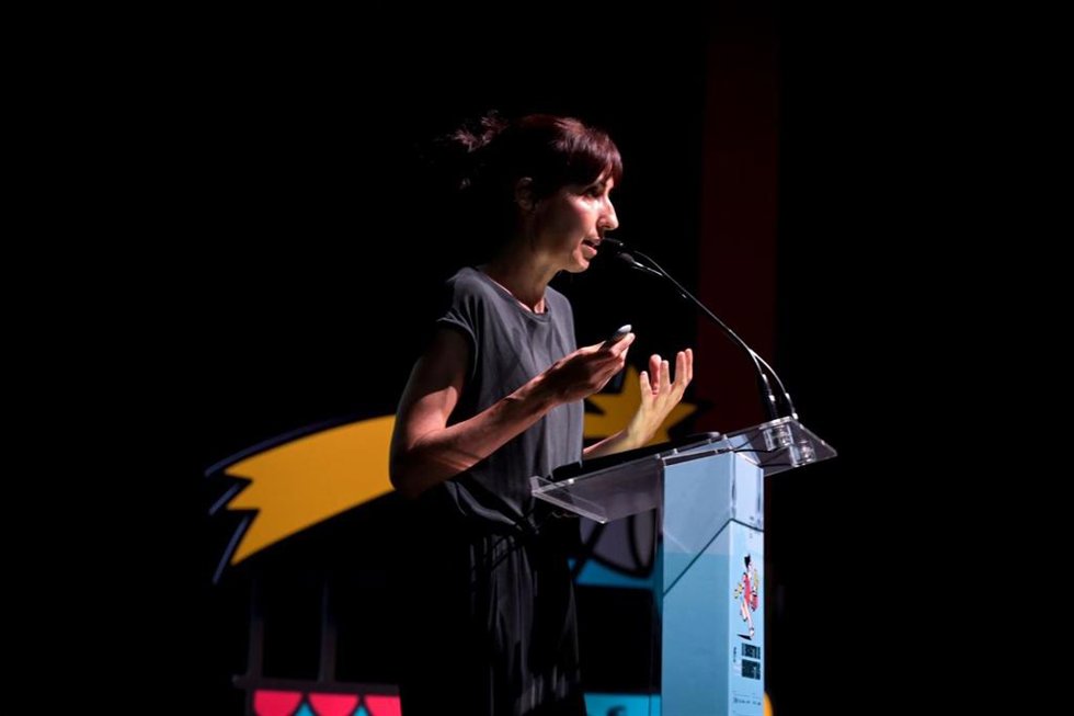 Eva Libertad durante el encuetro de guionsitas en Logroño