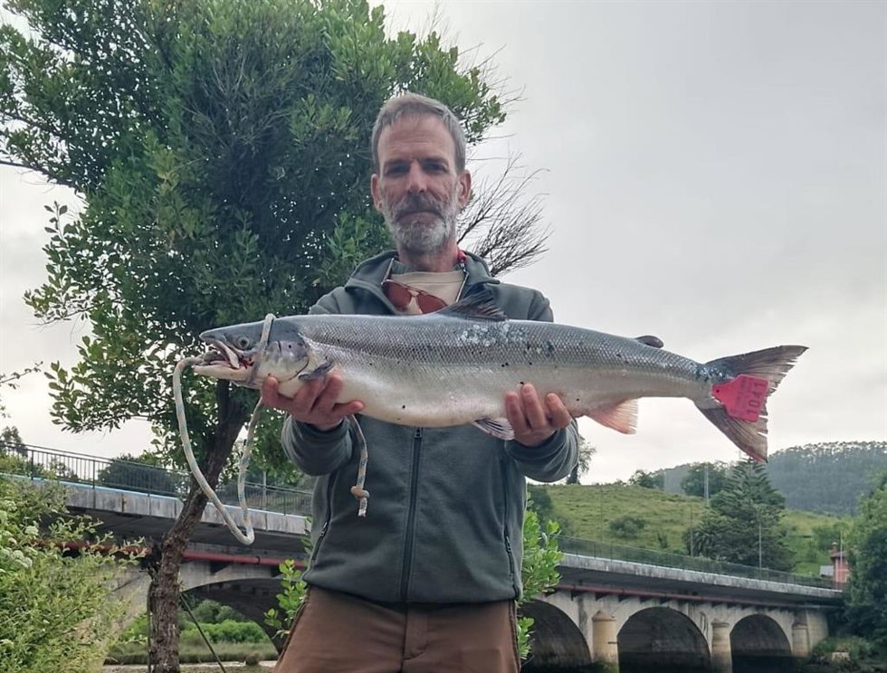 Un pescador asturiano captura en el río Nansa el 'campanu', de 4,7 kilos