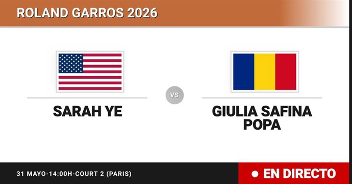 Sarah Ye - Giulia Safina Popa: resumen y estadísticas del partido de Treintaidosavos de final de Roland Garros Juniors, Girls