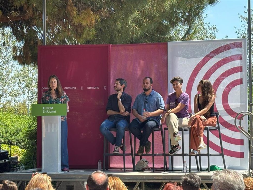 La presidenta de los Comuns en el Parlament de Catalunya, Jéssica Albiach, este domingo en un acto en El Prat de Llobregat (Barcelona).