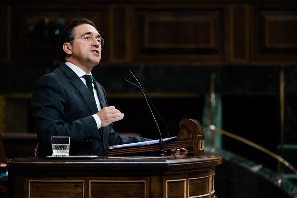 El ministro de Asuntos Exteriores, Unión Europea y Cooperación, José Manuel Albares, durante una sesión plenaria en el Congreso, a 7 de mayo de 2026, en Madrid (España). 